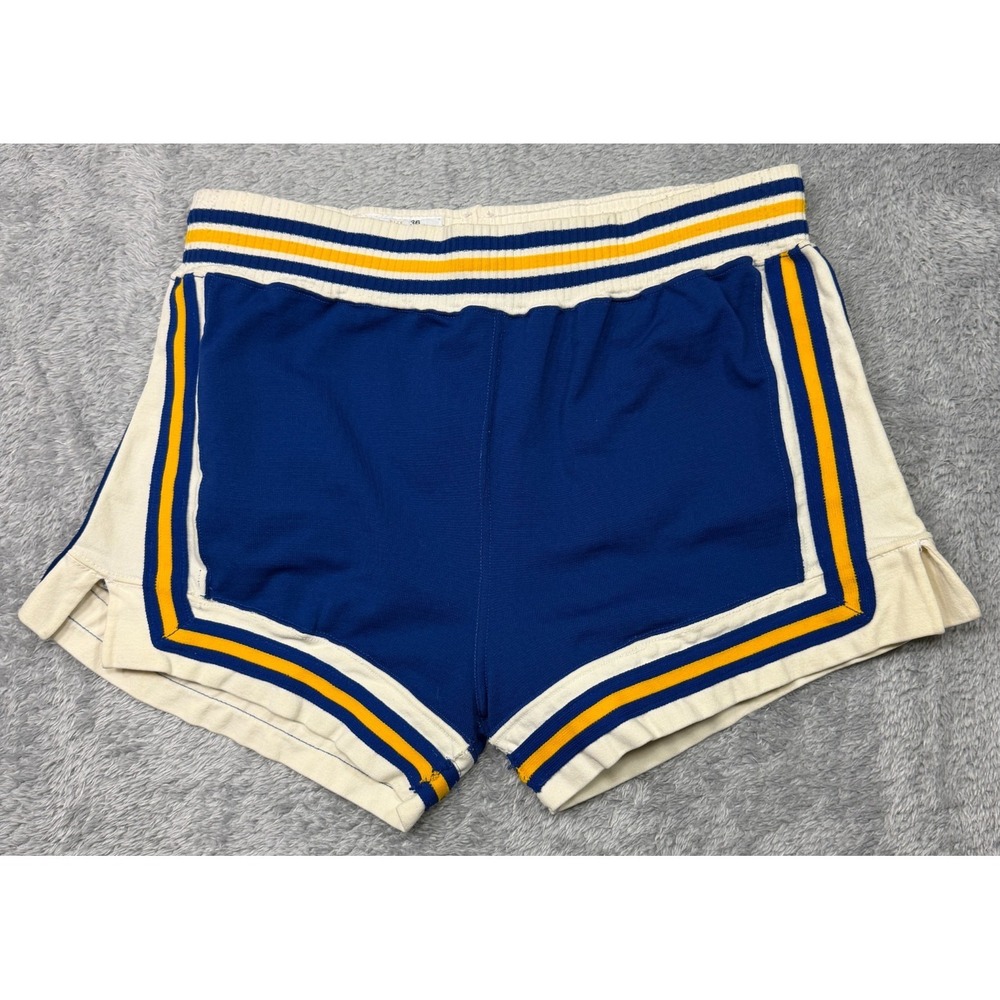 Vintage Sand-Knit Basketball Shorts 36 Blue Gold USA Made 1970s 1980s Basketball